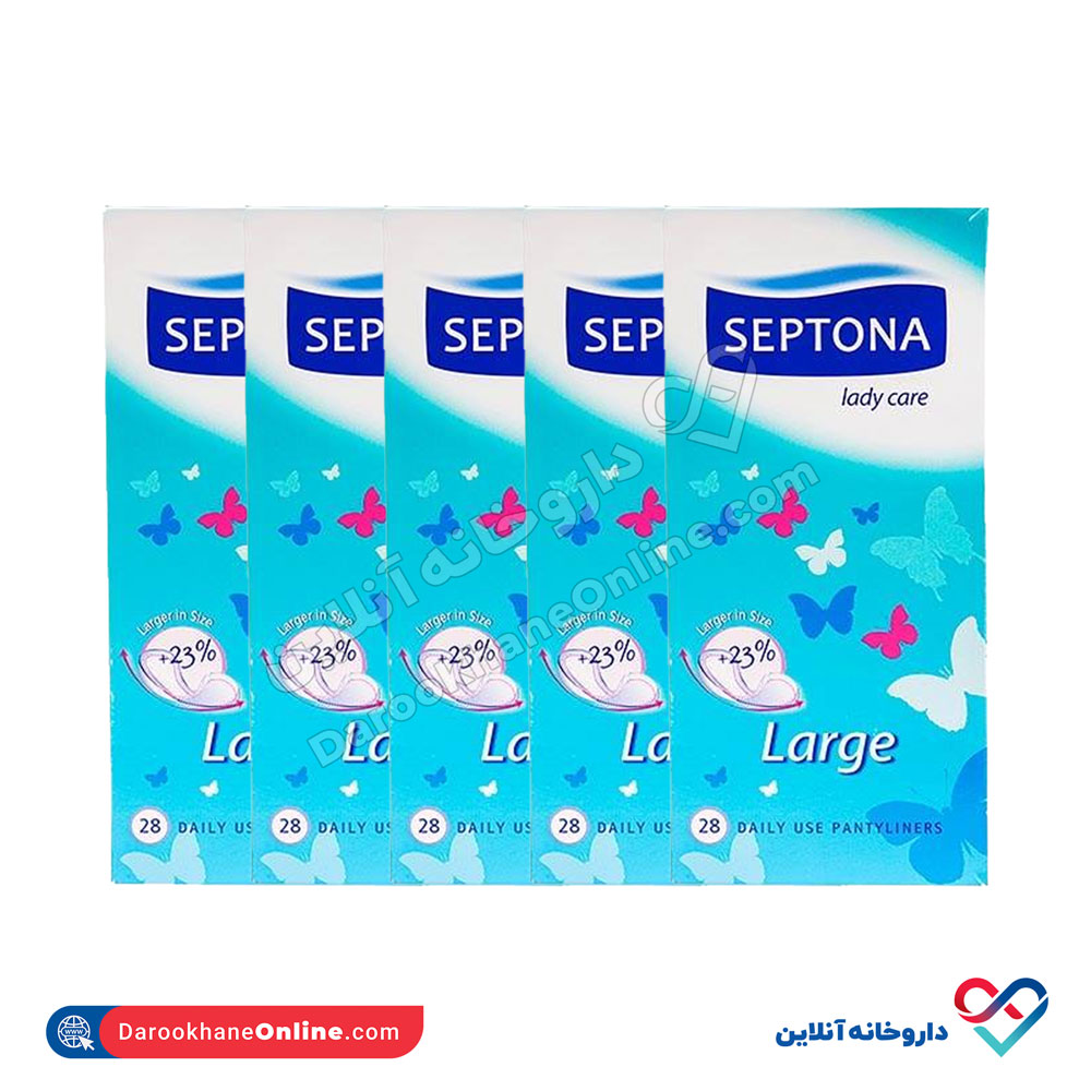 Septona-Large-Panty-Liners-Sanitary-Pad-28-pack5.jpg پکیج 5 عدد نوار بهداشتی روزانه بزرگ سپتونا 28 عددی - Image 1
